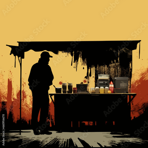 food street food vendor silhouette distressed re. Created using Generative AI Technology