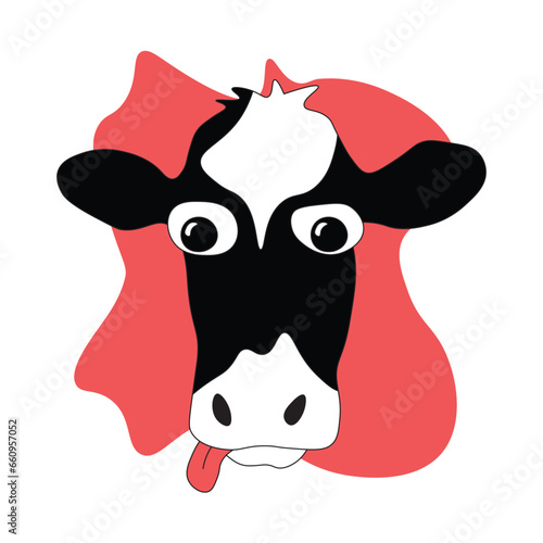 Funny Looking Cow Face Cartoon. Vector illustration isolated on white background.
