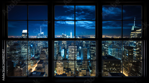高層ビルの窓から見える都市の夜景