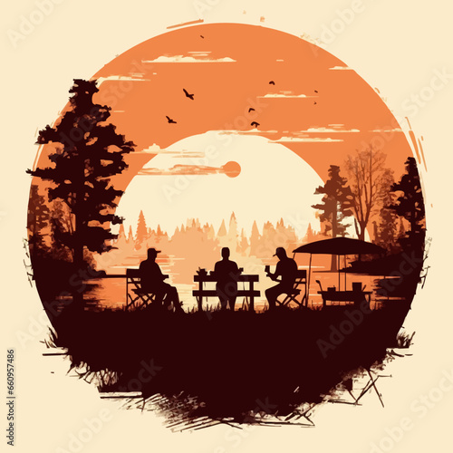 parksoutdoor BBQ picnic silhouette distressed re. Created using Generative AI Technology