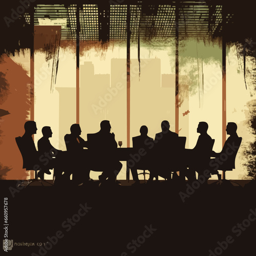 business boardroom discussion silhouette. Created using Generative AI Technology