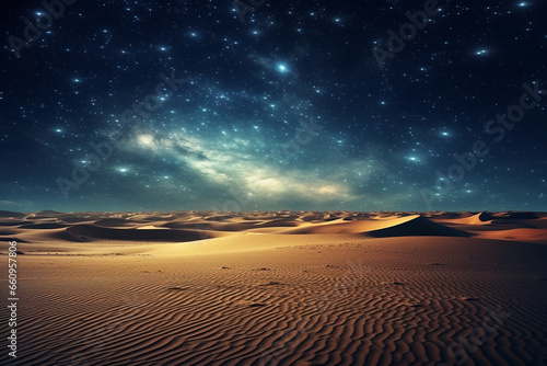 A starry night sky above a vast, illuminated desert setting creates a soothing and calm atmosphere created with generative ai