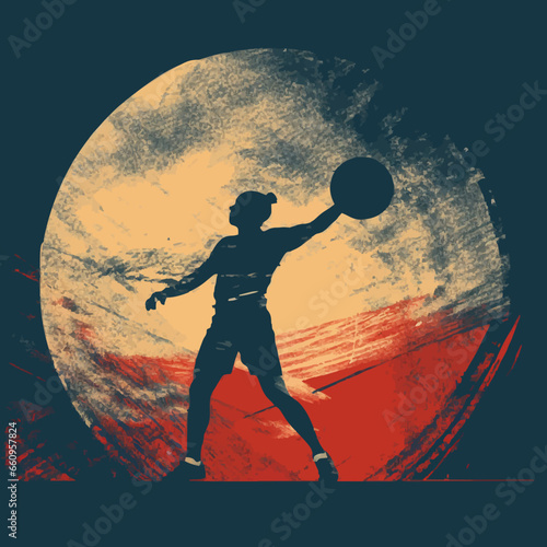 sports shot put event silhouette distressed. Created using Generative AI Technology