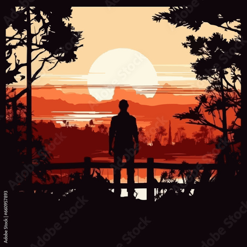 parksoutdoor overlook silhouette distress. Created using Generative AI Technology