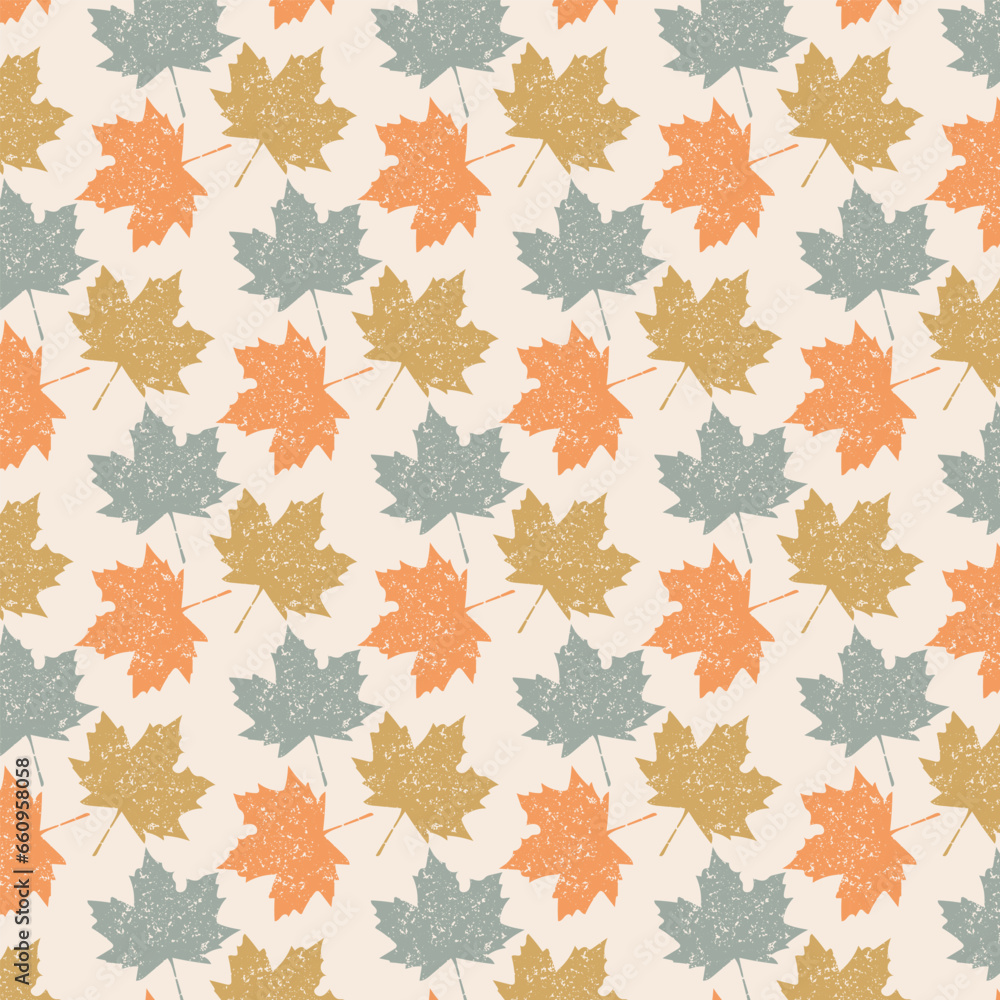 Autumn grunge leaves seamless pattern. Yellow, orange and blue leaves repeat on beige background. Scandinavian design vector illustration. Autumn grunge leaves seamless pattern. Yellow, orange and blue leaves repeat on beige background. Scandinavian design vector illustration.