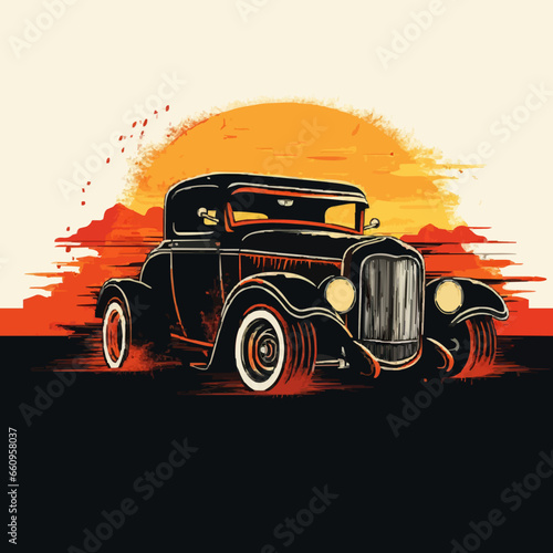 transportation hot rod car silhouette distressed. Created using Generative AI Technology