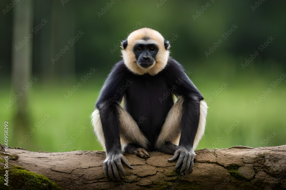 a long macaque sitting