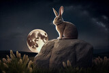 The rabbit lookinkg at the moon.