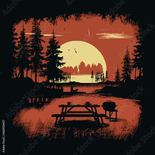 parksoutdoor BBQ picnic silhouette distressed re. Created using Generative AI Technology