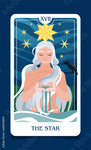 The card of the senior arcana is a the star. Occult esoteric spiritual Tarot. Numerology and fortune telling. Modern vector illustrations