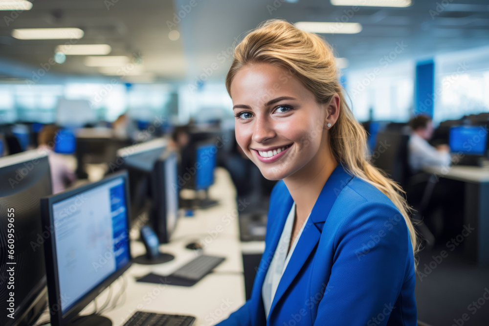 young girl working in the office space young girl working in the office space