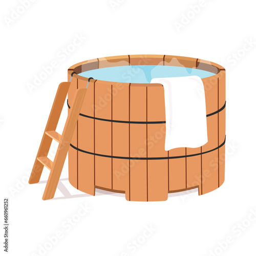 Wooden tub with hot water