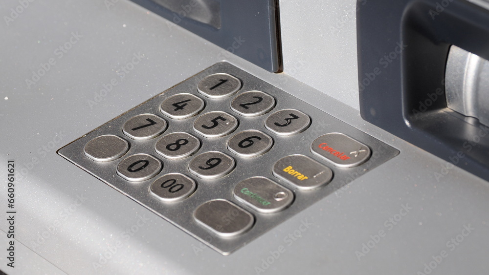 ATM machine, keyboard close up ATM machine, keyboard close up