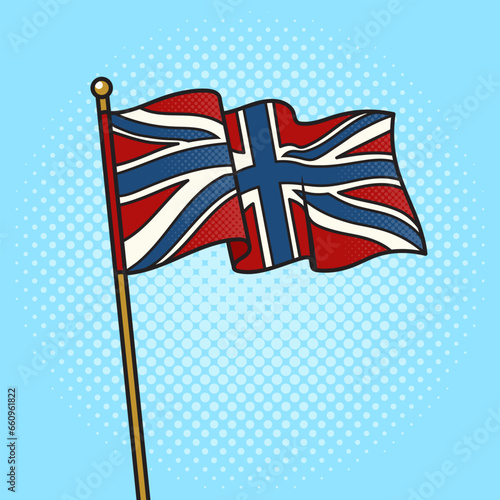 Flag of the Great Britain inverted colors of the British flag pop art retro vector illustration. Comic book style imitation.