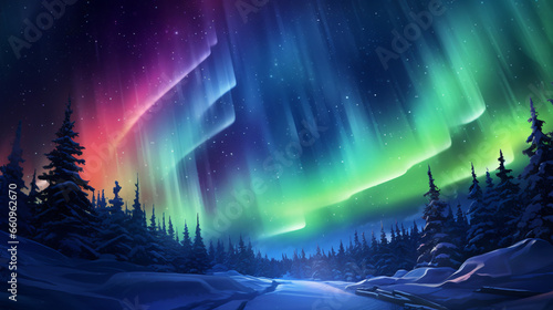 A colorful aurora bore is seen in the sky