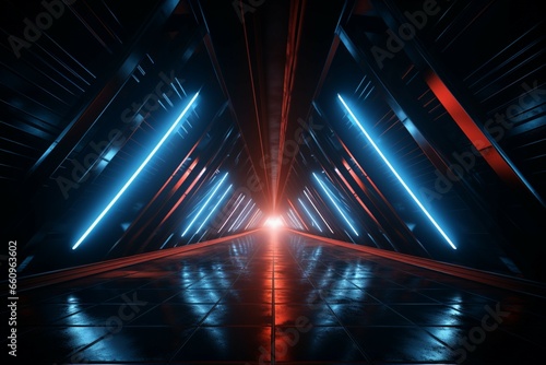 Immersive 3D rendering portrays a dark tunnel dramatically lit by glowing illumination