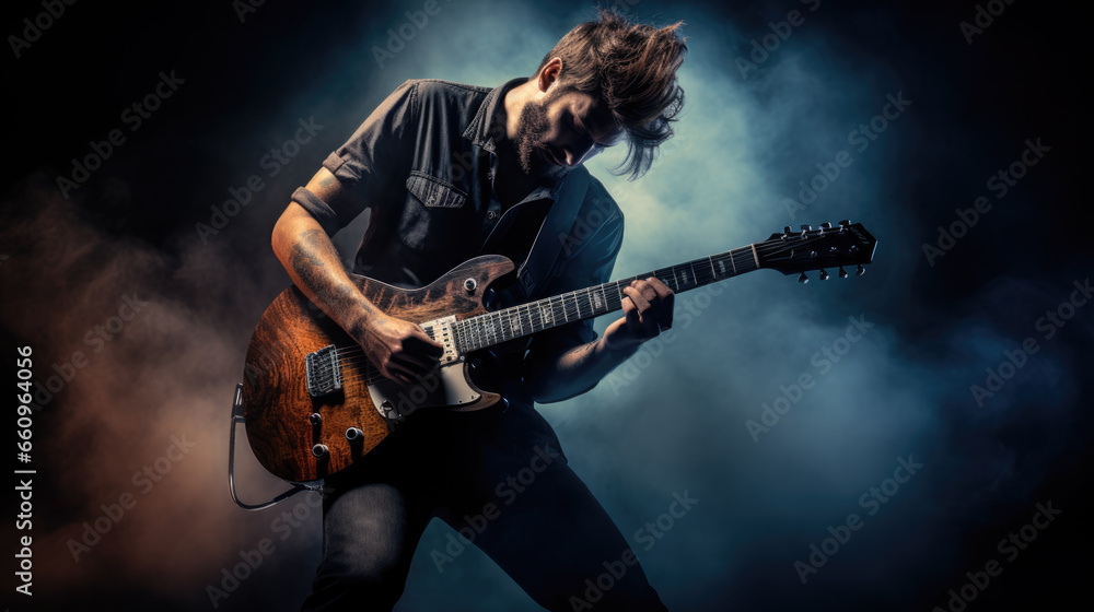 © MP Studio - Male musician playing guitar at a rock concert