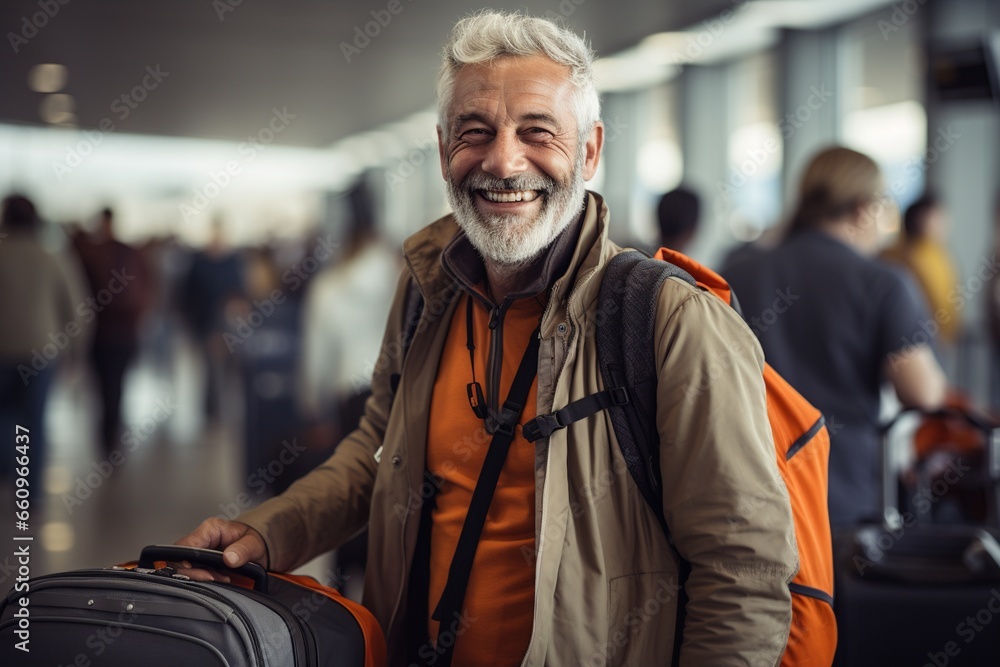 Old Man Travelling with Ageless Wonder, Her Suitcase Holds the Promise of Discovering the Unknown Old Man Travelling with Ageless Wonder, Her Suitcase Holds the Promise of Discovering the Unknown