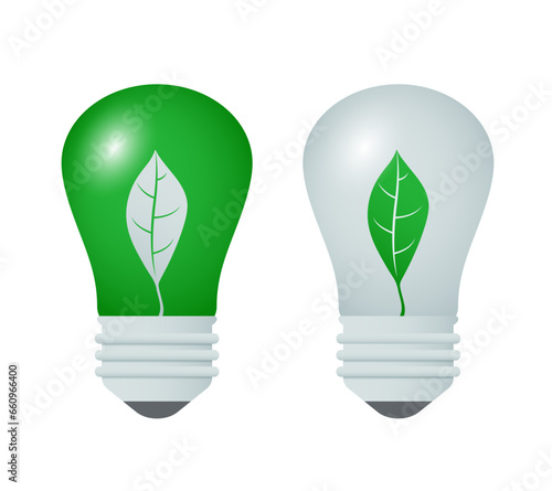 LED Lightbulb. Lightbulb with a leaf inside. Vector clipart..