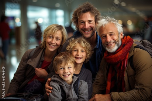 Family Traveling with Grandparents, Excited Kids, Airport Exploration, Quality Time Together