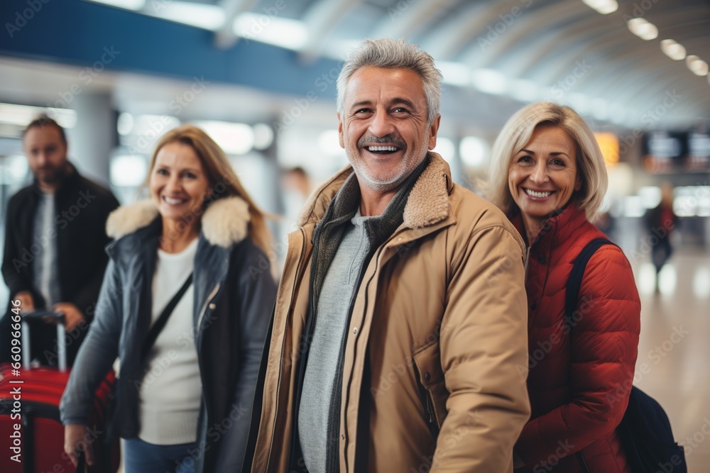 Family Traveling with Grandparents, Excited Kids, Airport Thrills, Multigenerational Bonding Family Traveling with Grandparents, Excited Kids, Airport Thrills, Multigenerational Bonding