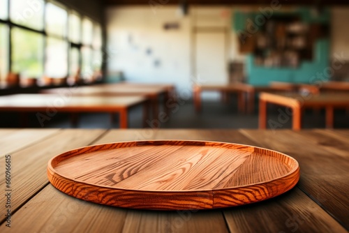 Wooden plate in perspective, offering an intriguing and textured background option