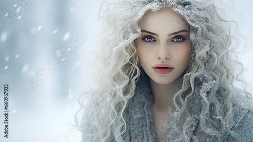 Stock photography of a caucasian woman. Poem. Winter