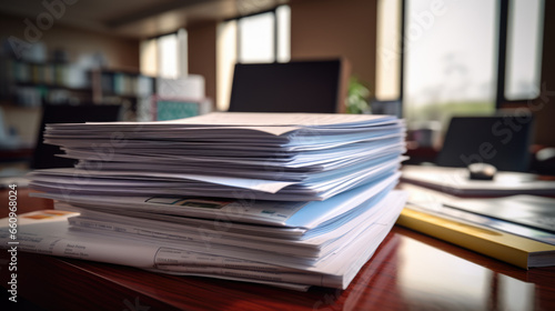 Stack of documents on the office desk. © MP Studio