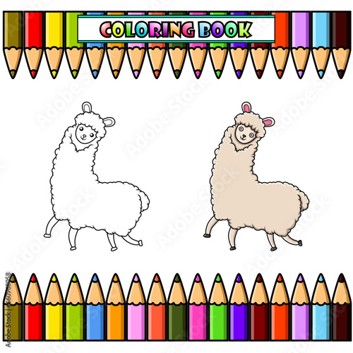 Cartoon llama for coloring book