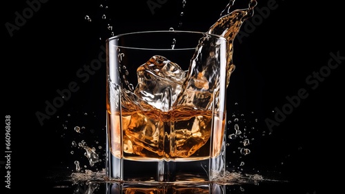 Whiskey Glass with Ice Cube in Low Light