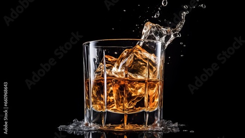 Chilled Whiskey Glass with Ice Splash and Elegance