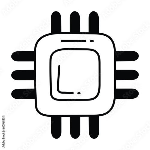 Microprocessor doodle Icon Design illustration. Science and Technology Symbol on White background EPS 10 File