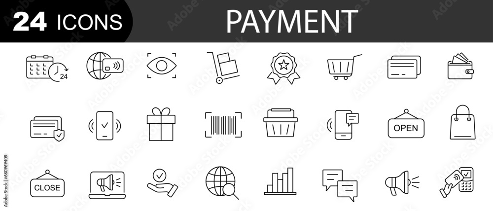  Related to payment icons. Money and finance line icons collection.  Vector illustration