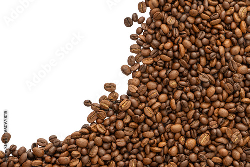 Isolated photo of coffee beans on white background with empty space.