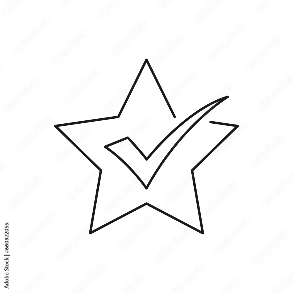 Star with checkmark icon line style isolated on white background. Vector illustration Star with checkmark icon line style isolated on white background. Vector illustration