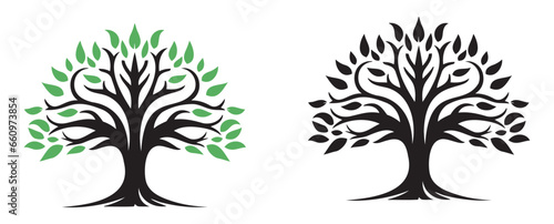 Abstract vibrant tree logo design, root vector, Tree logo, tree of life icon on white background, wall decor, wall art