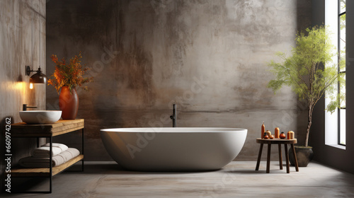 Luxurious home interior with bathtub.