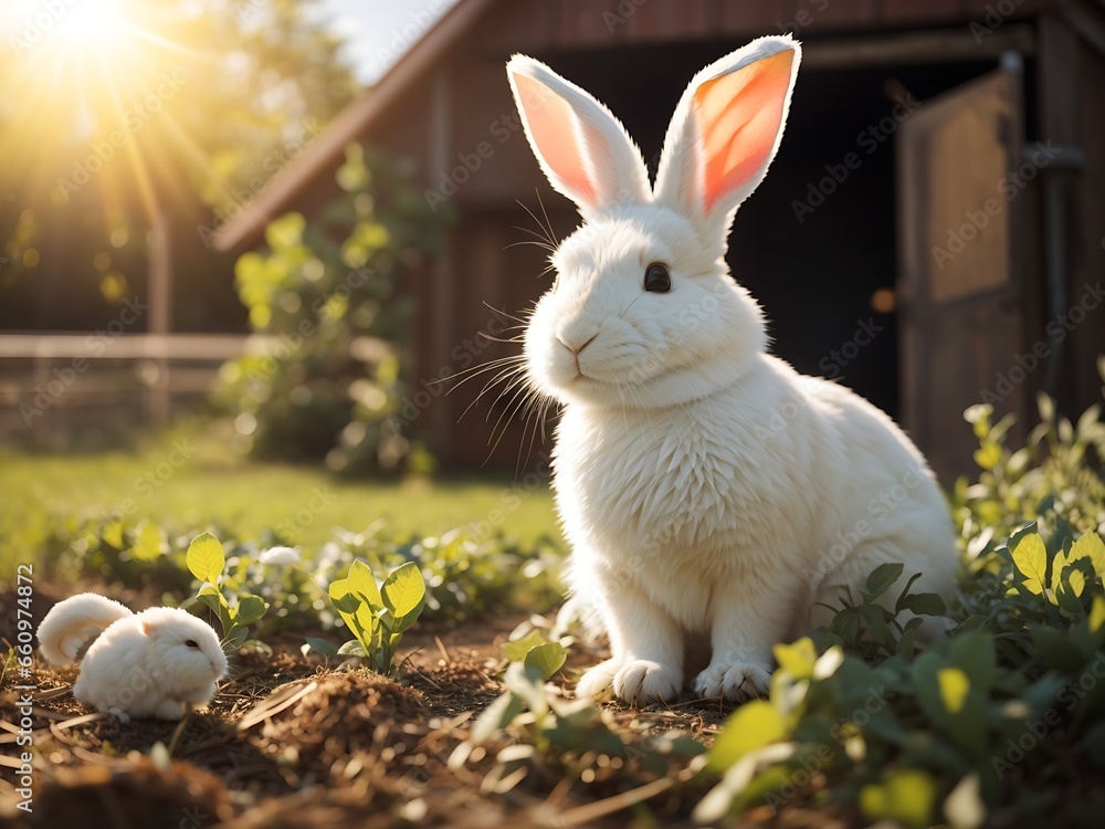 Rabbit on the farm and sunshine Rabbit on the farm and sunshine