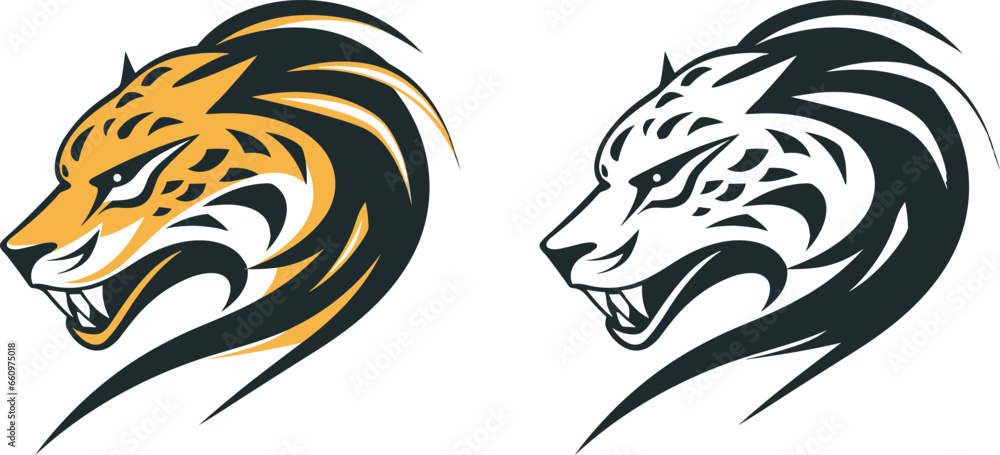 Obraz premium Black leopard, panther head - vector cut out silhouette logotype on white background for sports