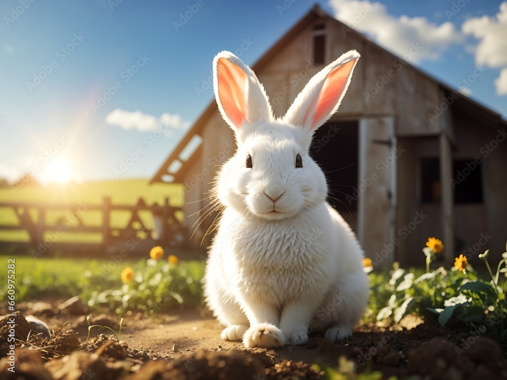 Rabbit on the farm and sunshine Rabbit on the farm and sunshine