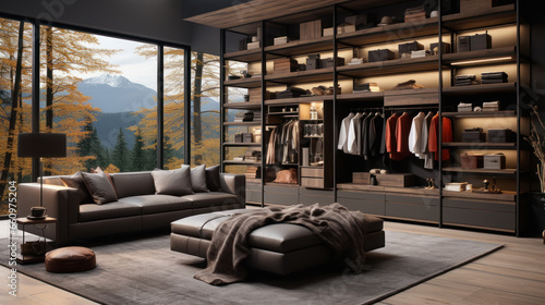 wooden wardrobe in beautiful living room photo