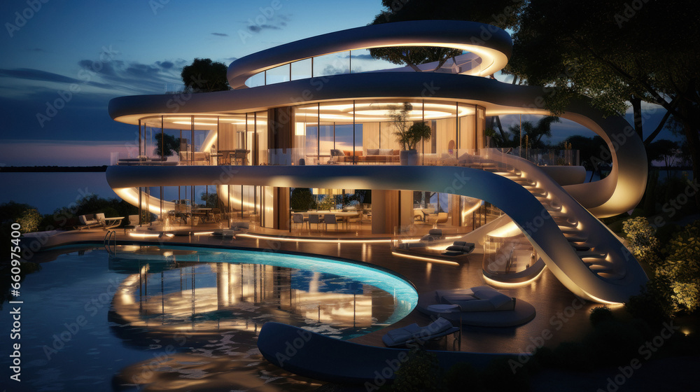 Fototapeta premium Architectural luxury home with swimming pool.