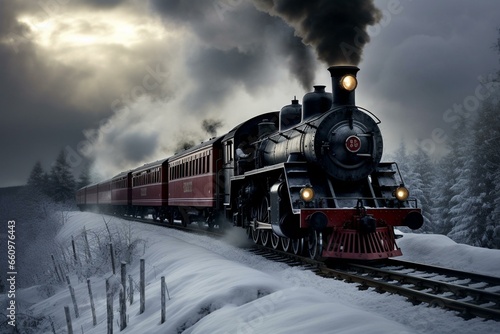 train racing winter railway. Generative AI