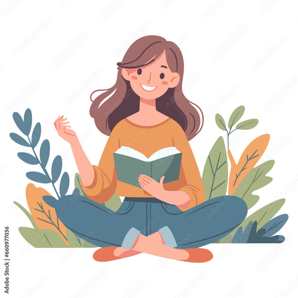 A person reading a book. Book lover, reader. Flat graphic vector illustrations isolated on white background.