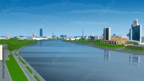 urban landscape with city embankment