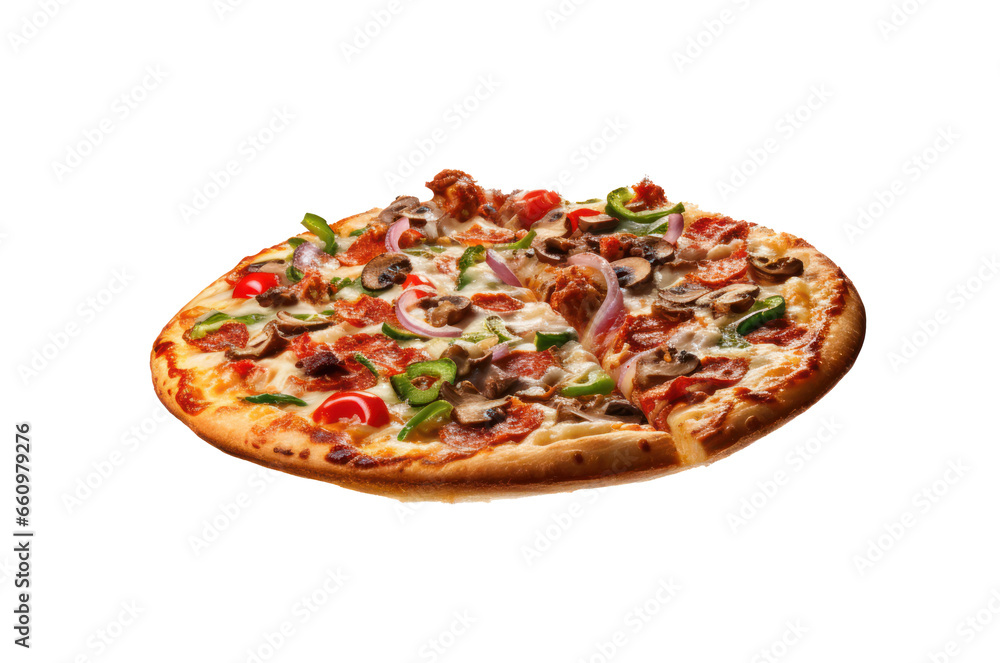Pizza vegetarian isolated on white transparent background, PNG