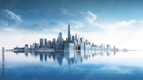 skyline reflected in water