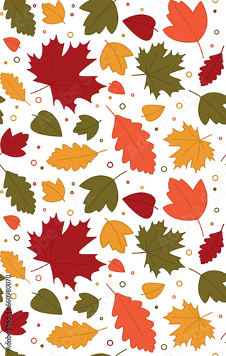 Seamless pattern with bright autumn leaves. Vector fall background.	