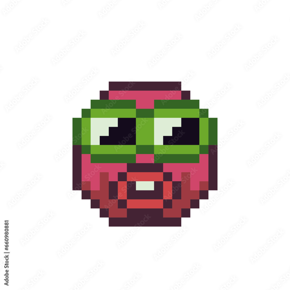 Face in glasses pixel art icon, emoticon head cartoon character red ...