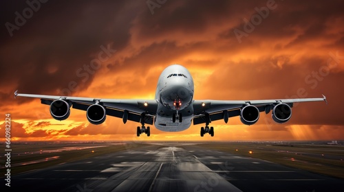 Airbus A380 cargo aircraft flying in the beautiful dramatic sky